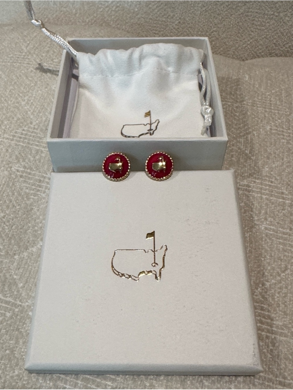 Masters Golf Tournament Gold and Fuschia Round Stud Earrings